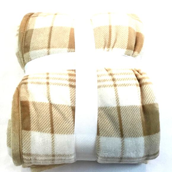 Plush Sherpa Throw White Tan Reversible 60 x 70 New in Pkg - Picture 3 of 6